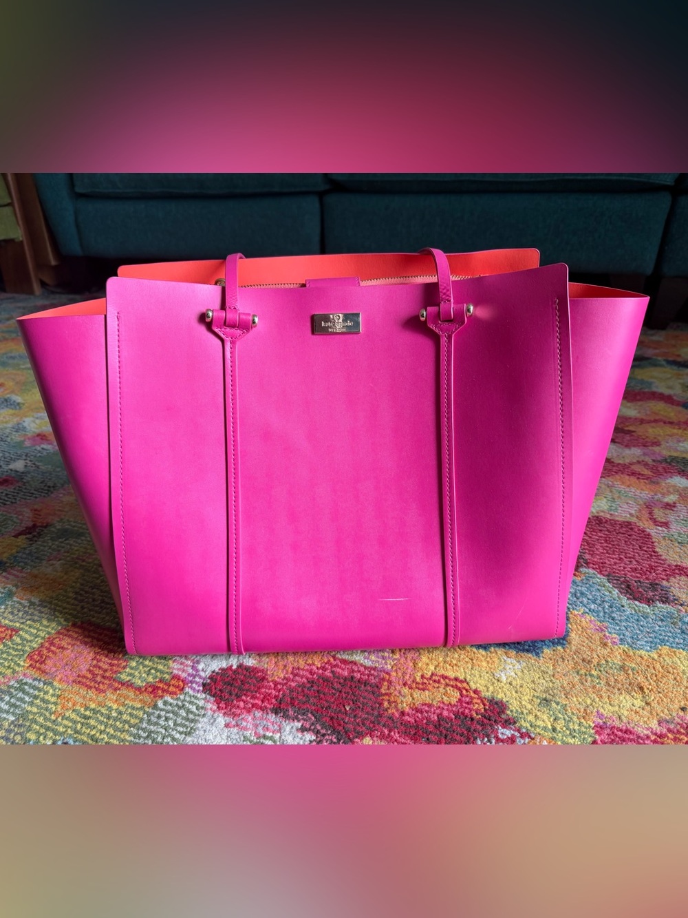 Large Hot Pink Kate Spade Tote w/ Orange Lining